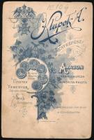 cca 1900 Női portré, kabinetfotó Klapok Alajos aradi műterméből, 16x11 cm