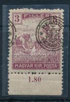 Kolozsvár 1919 Arató ívszéli 3f próbanyomat BANI szó nélkül, eltolódott felülnyomással, Certificate: Bodor