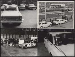 Retró autók parkolás, kiállítás, tankolás közben, 4 db fotó, 9×12 cm
