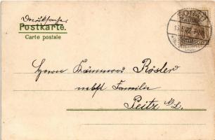 1902 Fröhliche Pfingsten / Pentecost greeting art postard, train, locomotive, farewell. "ERIKA&...