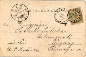 1900 Pünkösdi üdvözlet, szerelmes párok / Pentecost greeting art postcard, love couples. litho (EB)