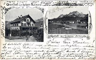 1906 Sankt Johann (Tirol), Gasthof zum hohen Kaiser / inn, railway station. Art Nouveau, floral (fa)