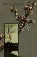 Boldog Húsvéti Ünnepeket! / Easter greeting art postcard. Emb. litho s: Mailick (lyuk / pinhole)