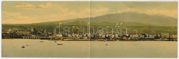 Catania, Panorama con vista dell'Etna. 2-tiled folding panoramacard (fl)