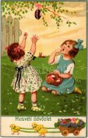 Húsvéti üdvözlet / Easter greeting art postcard. litho s: F. Sch. (apró szakadás / tiny tear)