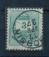 1881 3kr jobb felső háromszögben 2 db függőleges színes vonal, szegélynyomat, szép bélyegzéssel