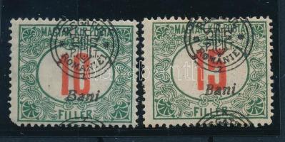 Nagyvárad 1919 Pirosszámú 10f és 15f eltolódott felülnyomással, Bodor vizsgálójellel