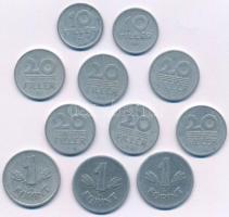 Vegyes, 11db-os érmetétel, mind 1970 előtti kiadás: 10f (2db) + 20f (6db) + 1Ft (3db) T:vegyes