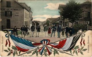 Frontiére Avricourt / Grenzen / border with flags and soldiers (fl)