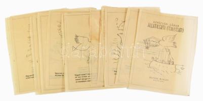 cca 1945 Devecseri Gábor: Állatkerti útmutató. Borsos Miklós rajzaival. A könyv 1945-ben megjelent első kiadásának terve (borító + 25 számozott oldal), egy kivételével mindegyik lapon Borsos Miklós illusztrációival. (A megjelent könyv terjedelme 52 oldal.) Nyomat, pauszpapír, egy kisebb lapszéli sérüléssel, helyenként kissé foltos lapok, 24x18 cm