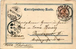 1899 Hall in Tirol, Gruss aus Heiligen-Kreuz / Heiligkreuz, church, villa. Art Nouveau, floral (EK)