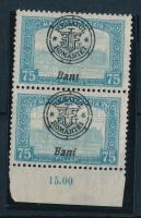 Nagyvárad 1919 Parlament 75f ívszéli pár, a felső bélyegen fordított i betű a Bani szóban, Bodor vizsgálójellel