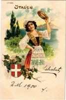 1900 Italien / Italy. Art Nouveau, floral, litho with coat of arms (fa)