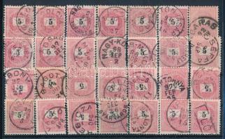 28 db Feketeszámú 5kr bélyeg szép egykörös bélyegzésekkel