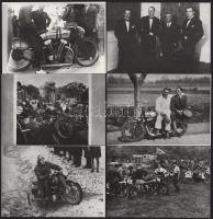 Motorversenyzők és autóversenyzők, motorversenyek, pl. Martinek István Ardie motoron, Caracciola, Stuck, Borzacini, Zinneberg, tihanyi verseny, frontharcos túraút, 6 db reprodukciós fotó, 6,5×9,5 cm