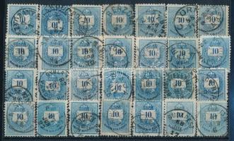 28 db színesszámú 10kr bélyeg szép egykörös bélyegzésekkel
