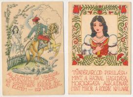 2 db RÉGI magyar folklór művészlap / 2 pre-1945 Hungarian folklore art postcards
