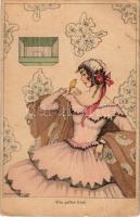Ein zartes Lied / Lady with bird. Wenau-Brabant 1867. Art Nouveau s: Mela Koehler (fa)
