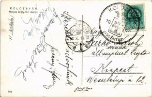 1940 Kolozsvár, Cluj; Mátyás király téri részlet, télen / square in winter + "KOLOZSVÁR VISSZAT...