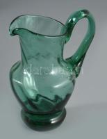 Parádi csavartbordás zöld üveg kiöntő, hibátlan, m: 14,5 cm