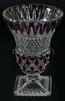 Magyar ólomkristály talpas váza, minimális kopással, m: 16,5 cm