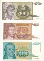 Jugoszlávia 1991. 100D + 1992. 10.000D + 1993. 500.000D T:UNC-AU Yugoslavia 1991. 100 Dinara + 1992. 10.000 Dinara + 1993. 500.000 Dinara C:UNC-AU Krause P#108, P#116, P#131