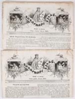 1858 Vasárnapi Ujság V. évf. 24. sz. és 44. sz. (2 db), kiadó-tulajdonos: Heckenast Gusztáv, Pest, Landerer és Heckenast-ny., kissé foltos, sérült, 12 p., 12 p.