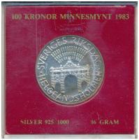 Svédország 1983. 100K Ag "Parlament" műanyag tokban T:UNC kis patina Sweden 1983. 100 Kronor Ag "Parliament" in plastic case C:UNC small patina Krause KM#861
