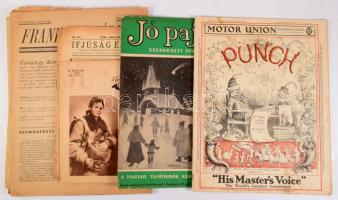1928-1988 Vegyes újság tétel: Punch angol nyelvű élclap, Jó Pajtás gyermekújság, Képes Postás, Franklin Hírek, stb., összesen 8 db
