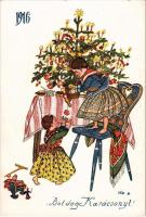 1916 Boldog Karácsonyt! Országos Anya és Csecsemővédő Egyesület kiadása / Christmas greeting art pos...