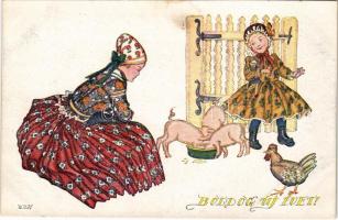 Boldog Új Évet! Országos Anya és Csecsemővédő Egyesület kiadása / New Year greeting art postcard, Hu...