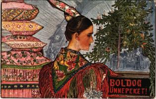 Boldog Ünnepeket! Országos Anya és Csecsemővédő Egyesület kiadása 924. sz. / Christmas greeting art ...