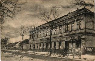 Szeghalom, Községi szálloda, utca télen, lovaskocsi (EK)