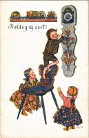 1917 Boldog Új Évet! Országos Anya és Csecsemővédő Egyesület kiadása 930. sz. / New Year greeting ar...