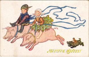 Boldog Újévet! Országos Anya és Csecsemővédő Egyesület kiadása 933. sz. / New Year greeting art post...