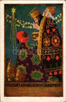 1932 Kellemes karácsonyi ünnepeket! Rigler R.J.E. / Hungarian art postcard with Christmas greetings ...
