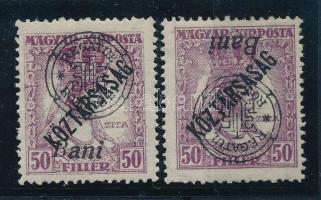 Nagyvárad 1919 Köztársaság/Zita 2 db 50f az egyik fordított felülnyomással, Bodor vizsgálójellel