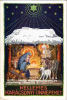 1928 Kellemes Karácsonyi Ünnepeket! / Christmas greeting art postcard s: D. K. + "VÁC - RÁKOSPA...