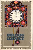 1925 Boldog Újévet! Magyar folklór művészlap. Rigler J. E. / New Year greeting art postcard, Hungari...