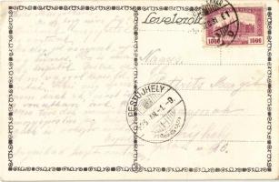 1925 Boldog Újévet! Magyar folklór művészlap. Rigler J. E. / New Year greeting art postcard, Hungari...