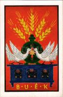 B.U.É.K. Boldog Újévet! Magyar folklór művészlap. Rigler J. E. / New Year greeting art postcard, Hun...