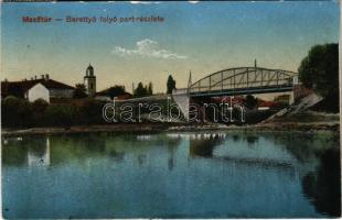 1917 Mezőtúr, Berettyó folyó part részlete, híd. Borbély Gyula kiadása (fl)
