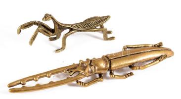 2 db részletgazdag réz bogár figura, h: 12 cm alatt