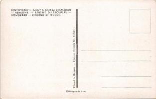 Megy a juhász szamáron. Magyar folklór művészlap / Hungarian folklore art postcard s: Benyovszky Ist...