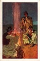 Pásztortűz. Magyar folklór művészlap / Hungarian folklore art postcard s: Benyovszky István (EK)