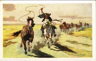 Pányavető. Magyar folklór művészlap / Hungarian folklore art postcard s: Benyovszky István (EK)