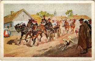 Lakodalom. Magyar folklór művészlap / Hungarian folklore art postcard, wedding s: Benyovszky István ...