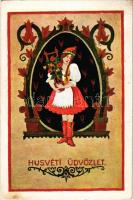 1935 Húsvéti üdvözlet. Magyar művészlap. Rigler József Ede R.J.E. 305. / Hungarian Easter greeting a...