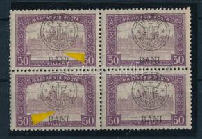 Kolozsvár 1919 Parlament 50f 4-es tömbben lemezhibákkal, Bodor vizsgálójellel