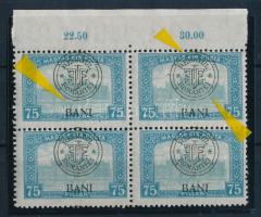 Kolozsvár 1919 Parlament 75f ívszéli 4-es tömbben lemezhibákkal, Bodor vizsgálójellel